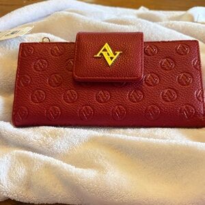 Adrienne Vittadini Red Embossed Leather Wallet with Gold AV Logo